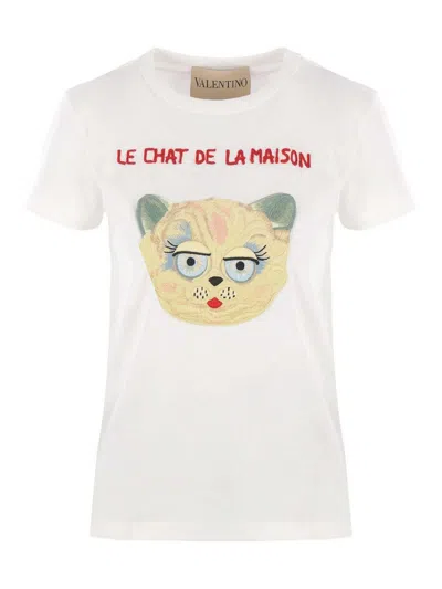 Valentino Le Chat De La Maison Jersey T-shirt In White