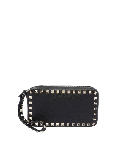 Valentino Rectangular Studded Clutch With Textured Surface In Black