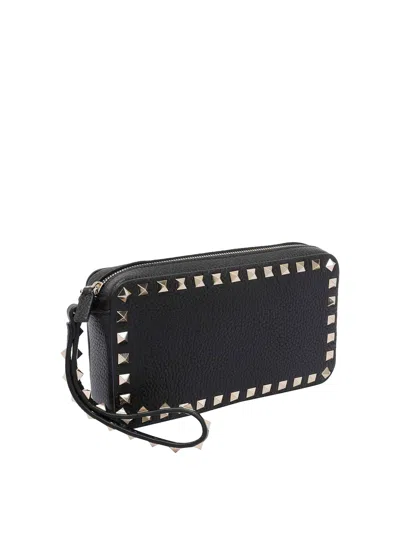 Valentino Rectangular Studded Clutch With Textured Surface In Black