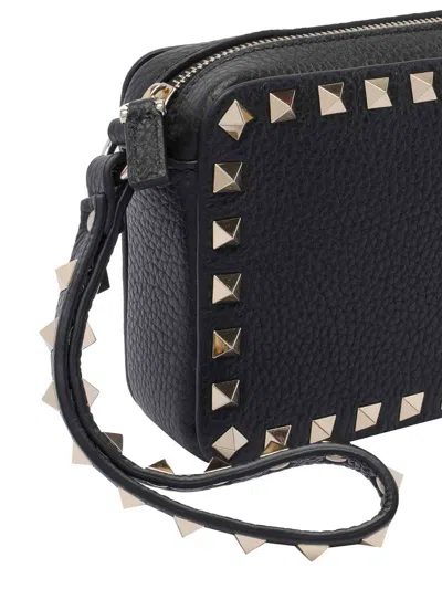 Valentino Rectangular Studded Clutch With Textured Surface In Black