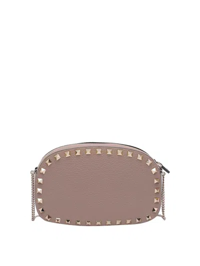 Valentino Chain Strap Studded Pebbled Texture Cross-body Bag In Nude