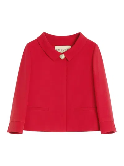 Valentino Couture Crepe Jacket Jeweled Buttons In Red