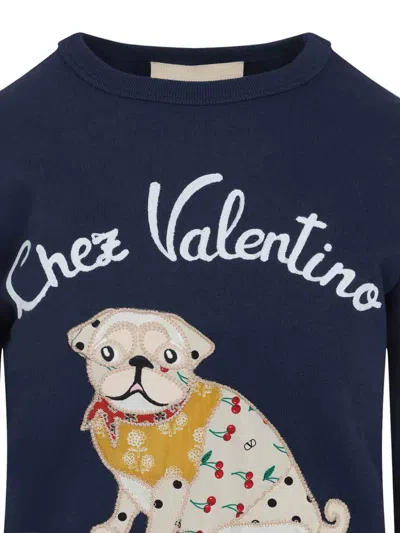 Valentino Dog Design Cotton Sweatshirt In Blue