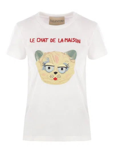 Valentino Le Chat De La Maison Jersey T-shirt In White