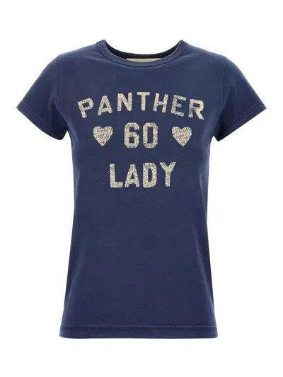 Valentino Panther Lady Crew Neck T-shirt In Blue