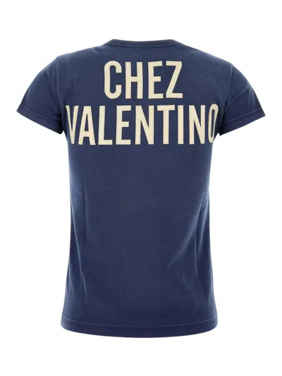 Valentino Panther Lady Crew Neck T-shirt In Blue