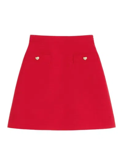 Valentino High Waist Skirt Heart-shaped Buttons In Red