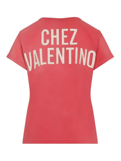 Valentino Crew Neck Graphic Print Short Sleeves Top In Red
