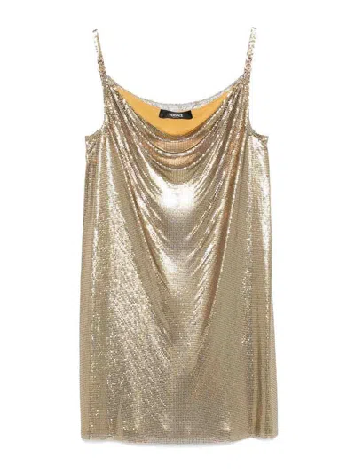 Versace Sequin Embellished Strappy Mini Dress In Gold