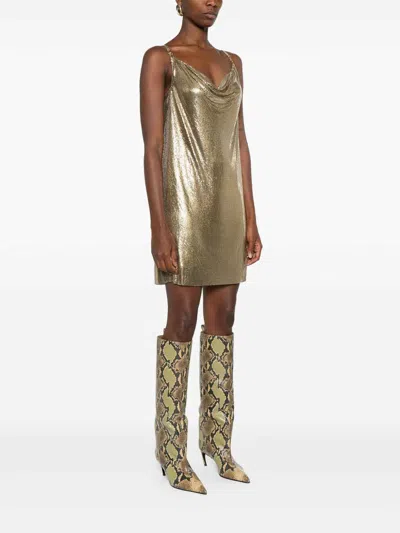 Versace Sequin Embellished Strappy Mini Dress In Gold