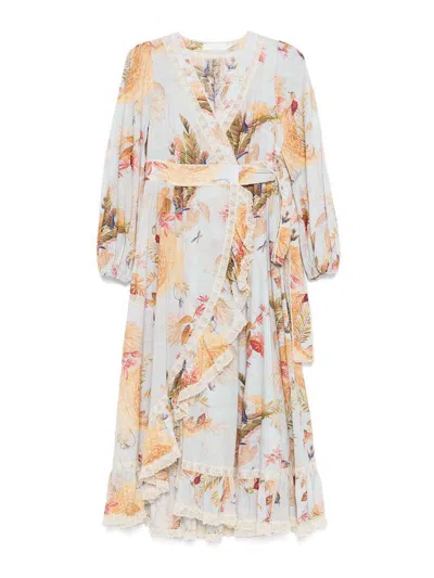Zimmermann Floral Midi Dress Belted Waist In Multi