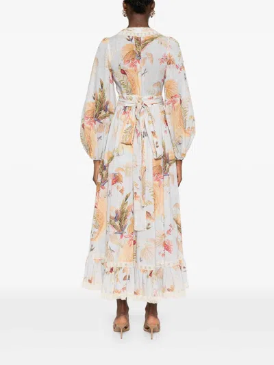 Zimmermann Floral Midi Dress Belted Waist In Multi