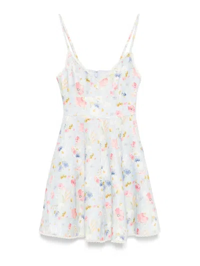 Zimmermann Lucky Lace-trimmed Floral-print Linen Mini Dress In Gray