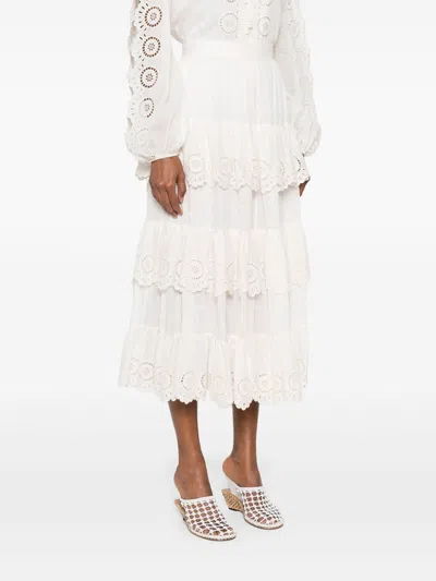 Zimmermann Lucky Embroidered Midi Skirt In White