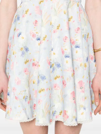 Zimmermann Lucky Lace-trimmed Floral-print Linen Mini Dress In Gray