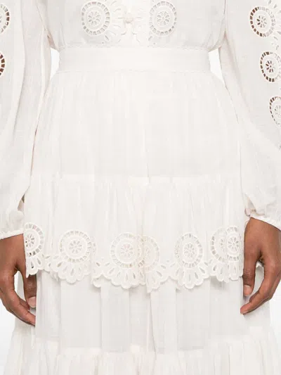 Zimmermann Lucky Embroidered Midi Skirt In White