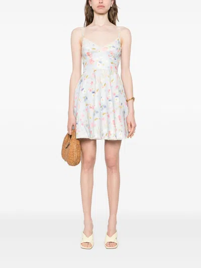 Zimmermann Lucky Lace-trimmed Floral-print Linen Mini Dress In Gray