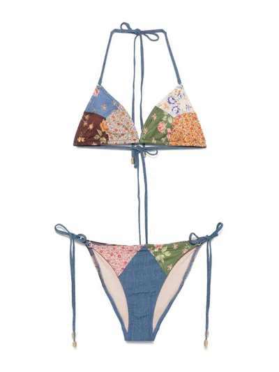 Zimmermann Lucky Mini Cotton Triangle Bikini In Multi