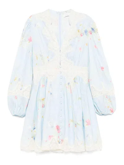 Zimmermann Lucky Linen Mini Dress In Blue