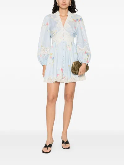 Zimmermann Lucky Linen Mini Dress In Blue
