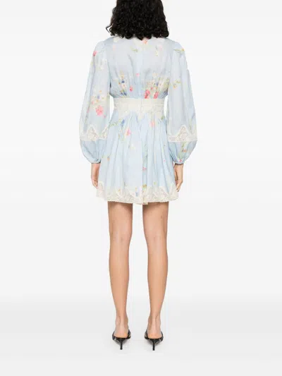 Zimmermann Lucky Linen Mini Dress In Blue