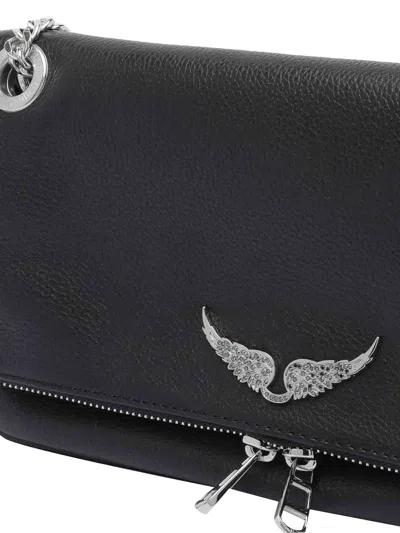 Zadig & Voltaire Rock Ii Grained Leather Crossbody Bag In Black