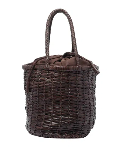 Dragon Diffusion Large Woven Bucket Bag With Top Handles In Brown