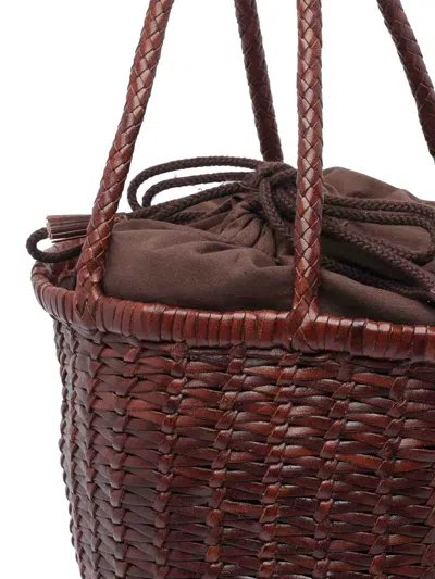 Dragon Diffusion Handwoven Cylindrical Bucket Bag In Brown