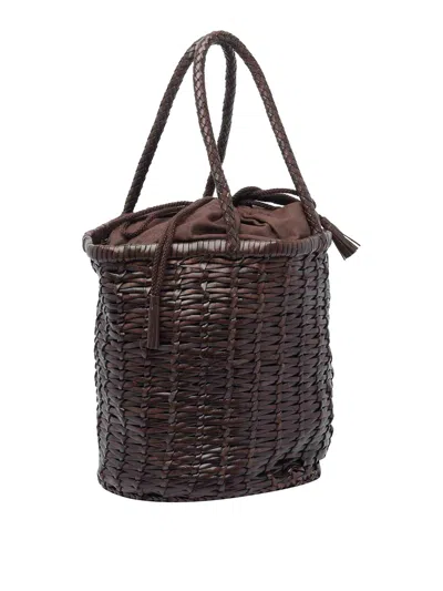 Dragon Diffusion Large Woven Bucket Bag With Top Handles In Brown