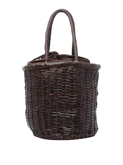 Dragon Diffusion Large Woven Bucket Bag With Top Handles In Brown