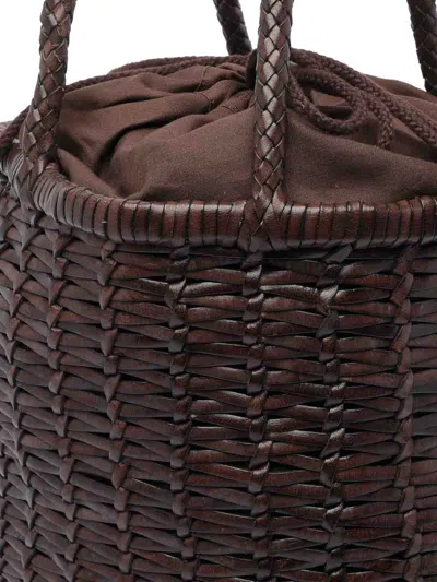 Dragon Diffusion Large Woven Bucket Bag With Top Handles In Brown