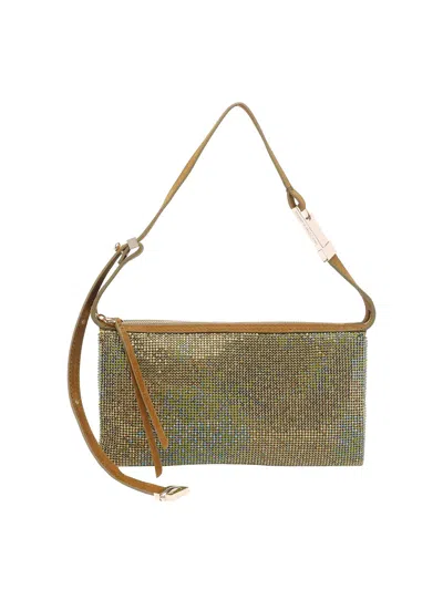 Benedetta Bruzziches Metallic Rectangular Shoulder Bag With Adjustable Strap In Green