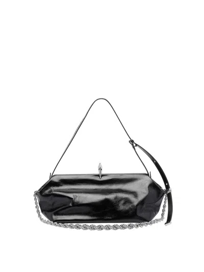 Benedetta Bruzziches Shoulder Bag Metallic Structured Shape In Black
