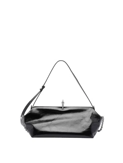 Benedetta Bruzziches Shoulder Bag Metallic Structured Shape In Black