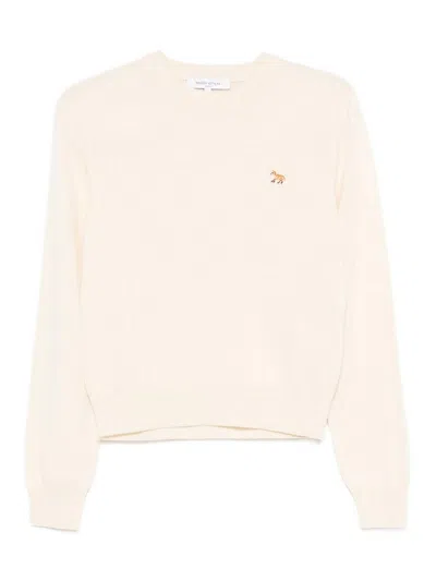 Maison Kitsuné Wool Crew Neck Jumper With Ribbed Cuffs In Neutral