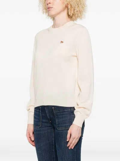 Maison Kitsuné Wool Crew Neck Jumper With Ribbed Cuffs In Neutral