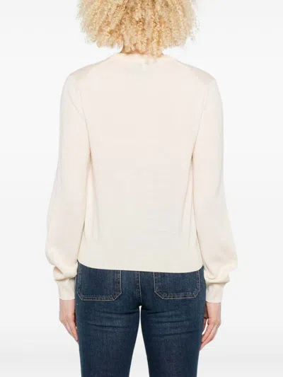 Maison Kitsuné Wool Crew Neck Jumper With Ribbed Cuffs In Neutral