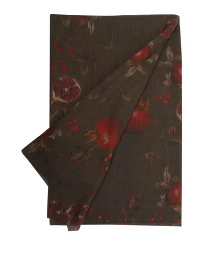 Uma Wang Floral Pattern Virgin Wool Scarf With Fringes In Green