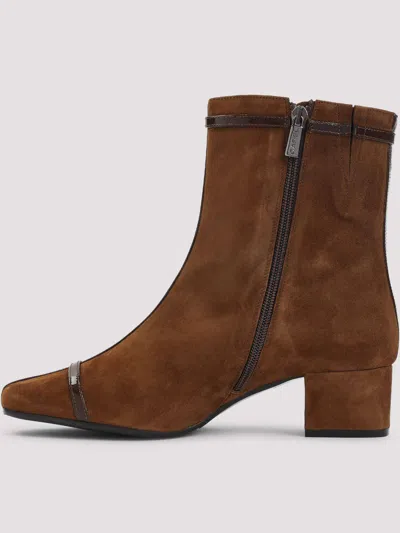 Carel Paris Brown Suede Ankle Boots With Decorative Buckled Straps In Brown