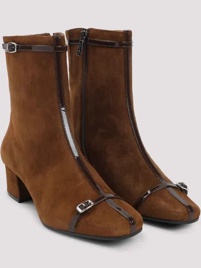 Carel Paris Brown Suede Ankle Boots With Decorative Buckled Straps In Brown