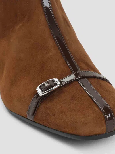 Carel Paris Brown Suede Ankle Boots With Decorative Buckled Straps In Brown