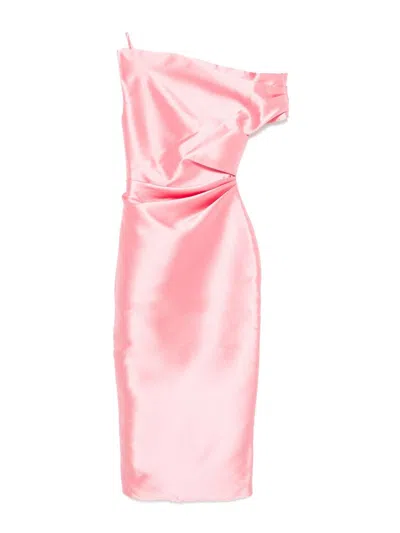 Solace London Ellison One-shoulder Faille Midi Dress In Pink
