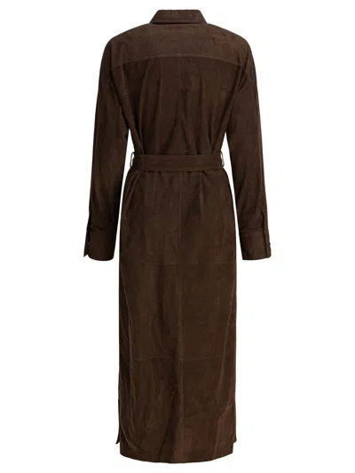 Brunello Cucinelli Long Coat With Necklace And Belt