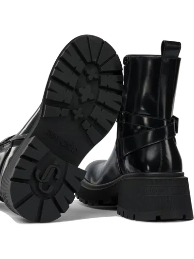 Jimmy Choo 'conny Flat' Black Leather Ankle Boots Women In Black