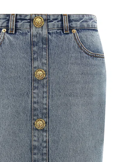Balmain Denim Skirt Featuring Pockets And Button Accents In Blue