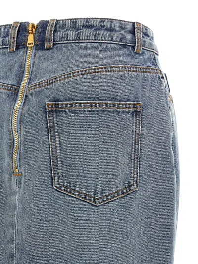 Balmain Denim Skirt Featuring Pockets And Button Accents In Blue