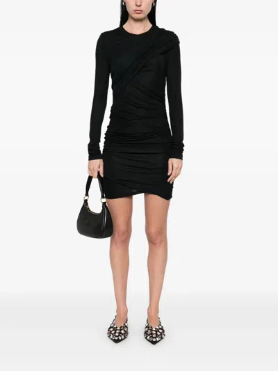 Isabel Marant Étoile Draped Jersey Mini Dress With Long Sleeves In Black