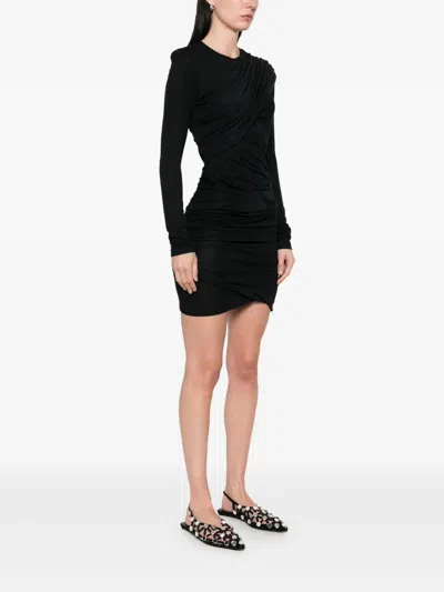 Isabel Marant Étoile Draped Jersey Mini Dress With Long Sleeves In Black