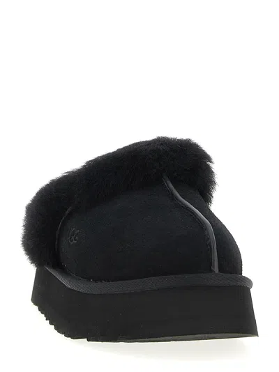 Ugg Plush Lined Black Slip-on Sandals With Thick Sole In Black