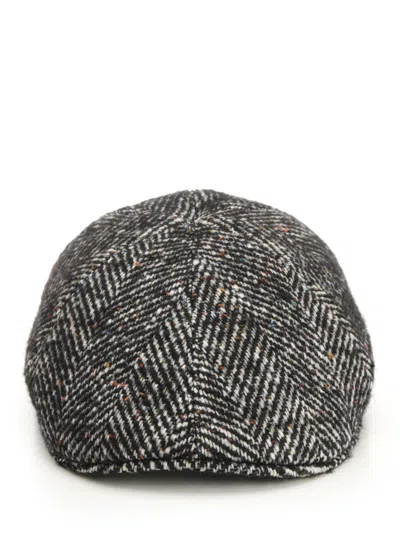 Tagliatore Donald Herringbone Cap Hats Black In Black